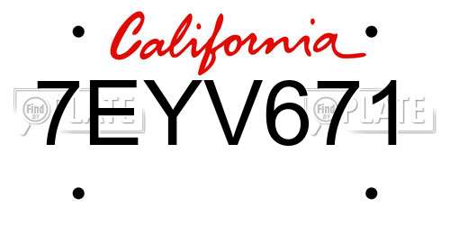 7EYV671 California License Plate