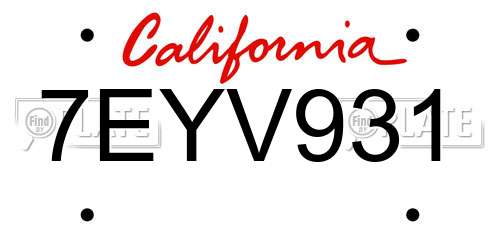 7EYV931 California License Plate