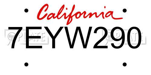 7EYW290 California License Plate