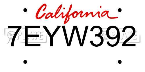 7EYW392 California License Plate