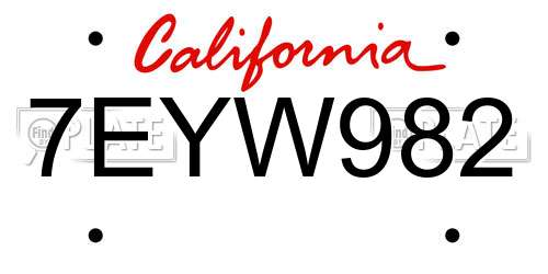 7EYW982 California License Plate