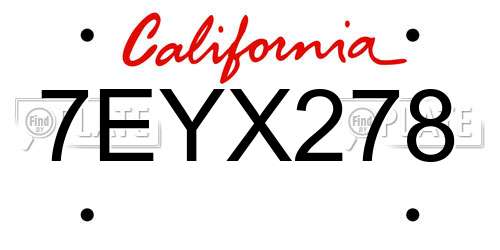 7EYX278 California License Plate