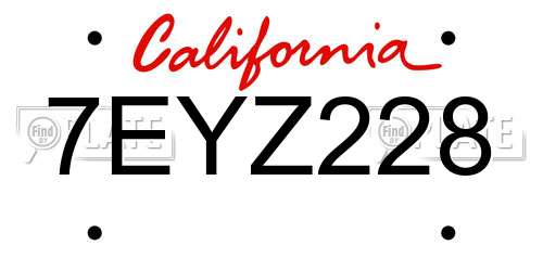 7EYZ228 California License Plate