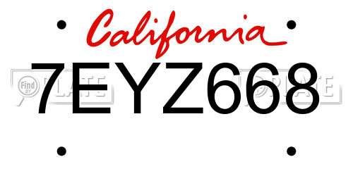 7EYZ668 California License Plate