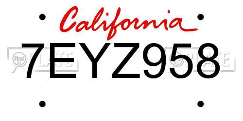 7EYZ958 California License Plate