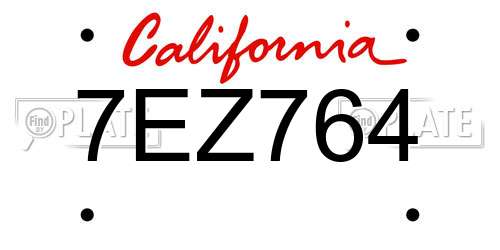 7EZ764 California License Plate