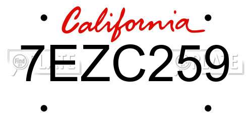 7EZC259 California License Plate