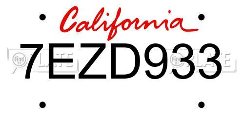 7EZD933 California License Plate