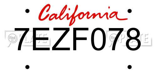 7EZF078 California License Plate