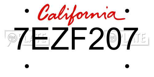 7EZF207 California License Plate