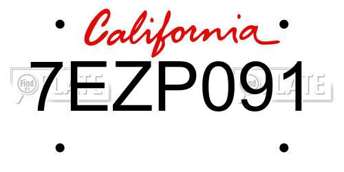 7EZP091 California License Plate