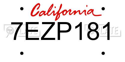 7EZP181 California License Plate