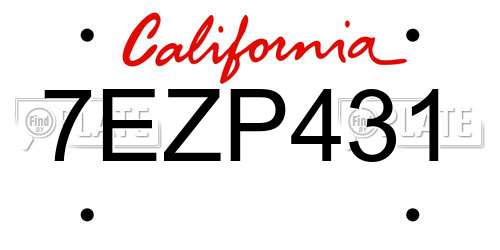 7EZP431 California License Plate