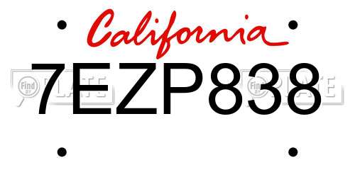 7EZP838 California License Plate