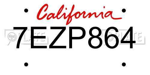 7EZP864 California License Plate