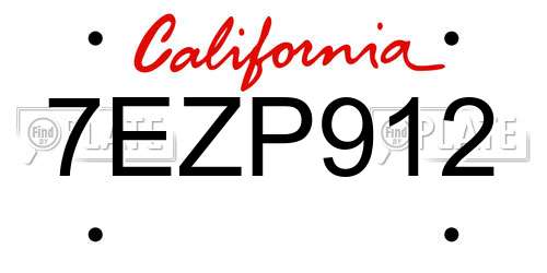 7EZP912 California License Plate