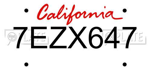 7EZX647 California License Plate