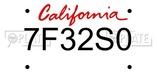 7F32S0 California License Plate