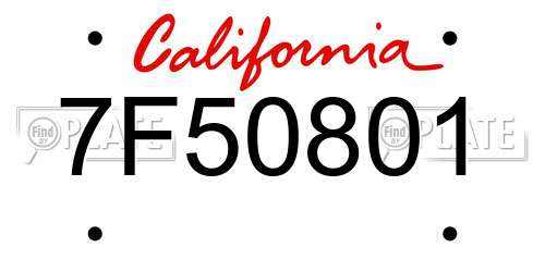 7F50801 California License Plate