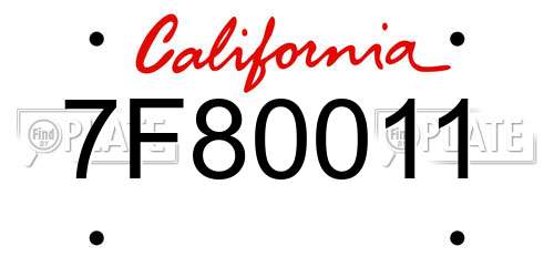 7F80011 California License Plate