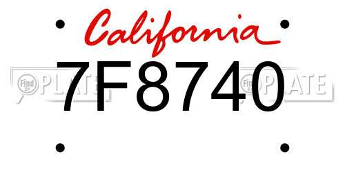 7F8740 California License Plate
