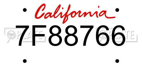 7F88766 California License Plate