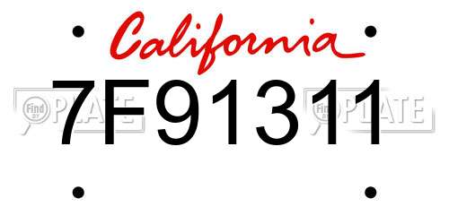 7F91311 California License Plate