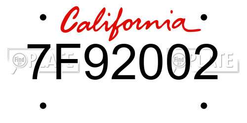 7F92002 California License Plate