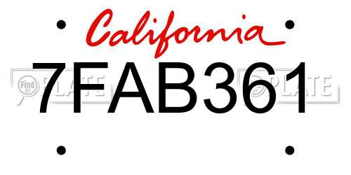 7FAB361 California License Plate