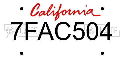 7FAC504 California License Plate