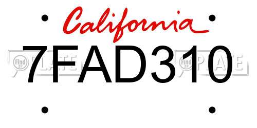 7FAD310 California License Plate