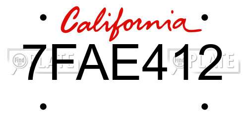 7FAE412 California License Plate