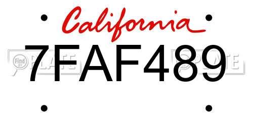 7FAF489 California License Plate