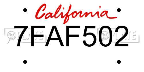 7FAF502 California License Plate