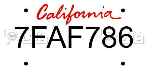 7FAF786 California License Plate