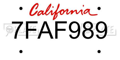 7FAF989 California License Plate