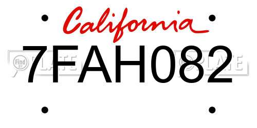 7FAH082 California License Plate