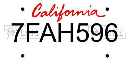 7FAH596 California License Plate