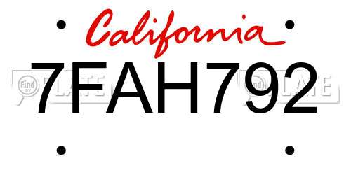 7FAH792 California License Plate