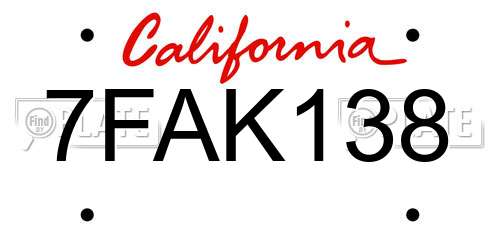 7FAK138 California License Plate