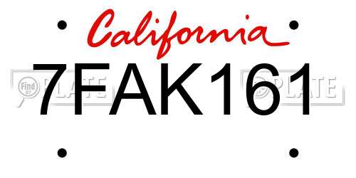 7FAK161 California License Plate