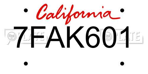 7FAK601 California License Plate