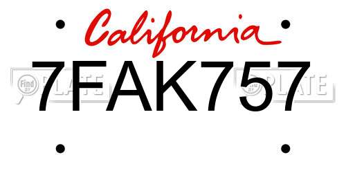 7FAK757 California License Plate