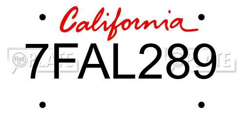 7FAL289 California License Plate