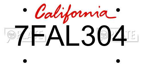 7FAL304 California License Plate