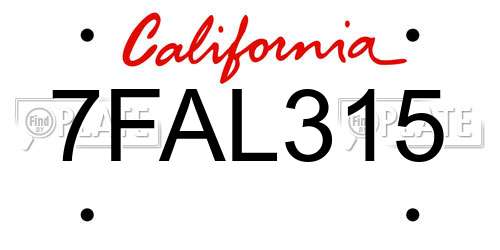 7FAL315 California License Plate