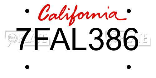 7FAL386 California License Plate