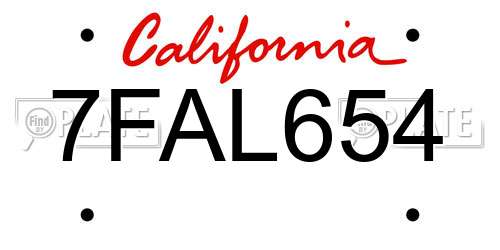 7FAL654 California License Plate