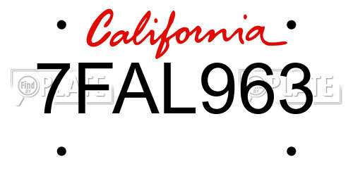 7FAL963 California License Plate