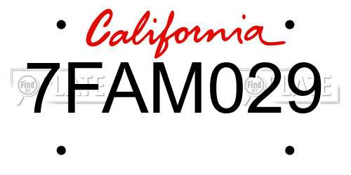 7FAM029 California License Plate
